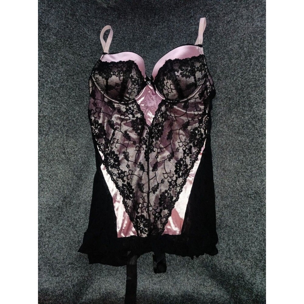 Playboy Intimates Pink and Black Lace Bustier Corset